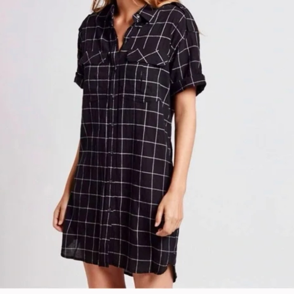 Monteau Navy blue/White Check Short Sleeve Shirt Dress